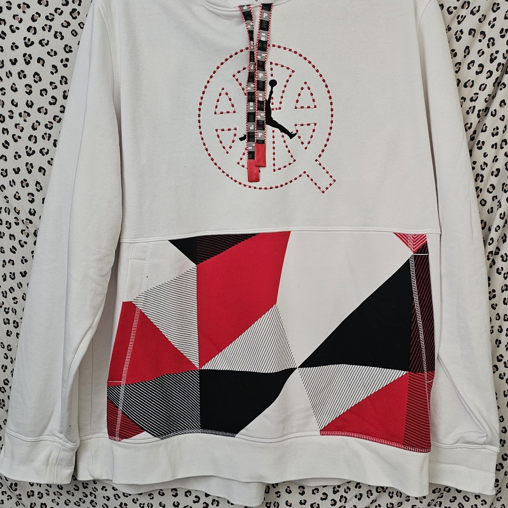 Jordan White Sweatshirt with Red and Black Geometric Design